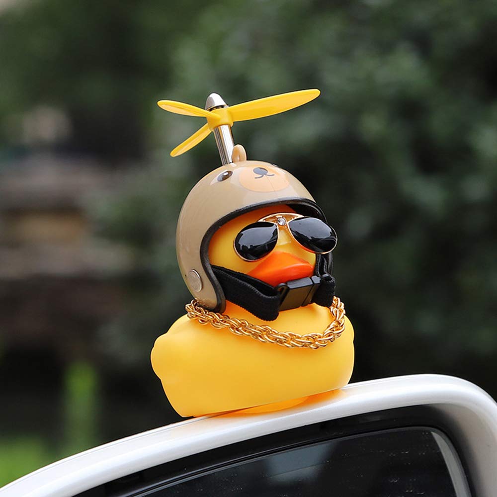 Wonuu Rubber Duck Toy Car Ornaments Yellow Duck Car Dashboard Decorations Cool Glasses Duck With Propeller Helmet