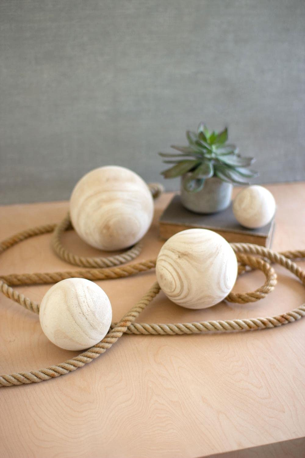 Set Of Four Natural Wooden Spheres - One Each Size