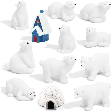 Onest 12 Pieces Mini Arctic Animals Figurines Set Polar Bear Figurines Plastic Arctic Animal Toy Small Polar Bear Polar Animal Figurines Set For Kids Birthday Gift