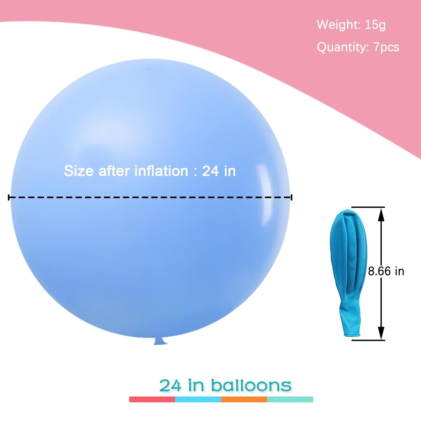 24 Inch Big Round Balloons 7 Pack Thick Giant Balloons For Photo Shoot Wedding Baby Shower Birthday Party Decorations(Light Blue