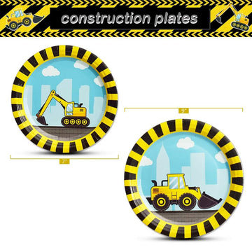 Wernnsai Construction Party Supplies - Disposable Dump Truck Themed Tableware Set For Boys Kids Birthday Dinner Dessert Plates And Napkins Serves 16 Guests 48Pcs