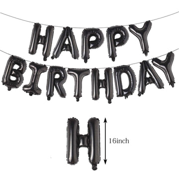 16 Inch Black Happy Birthday Aluminum Foil Letters Balloons Birthday Balloons Banner Sign For Men Women Kids Birthday Party Deco