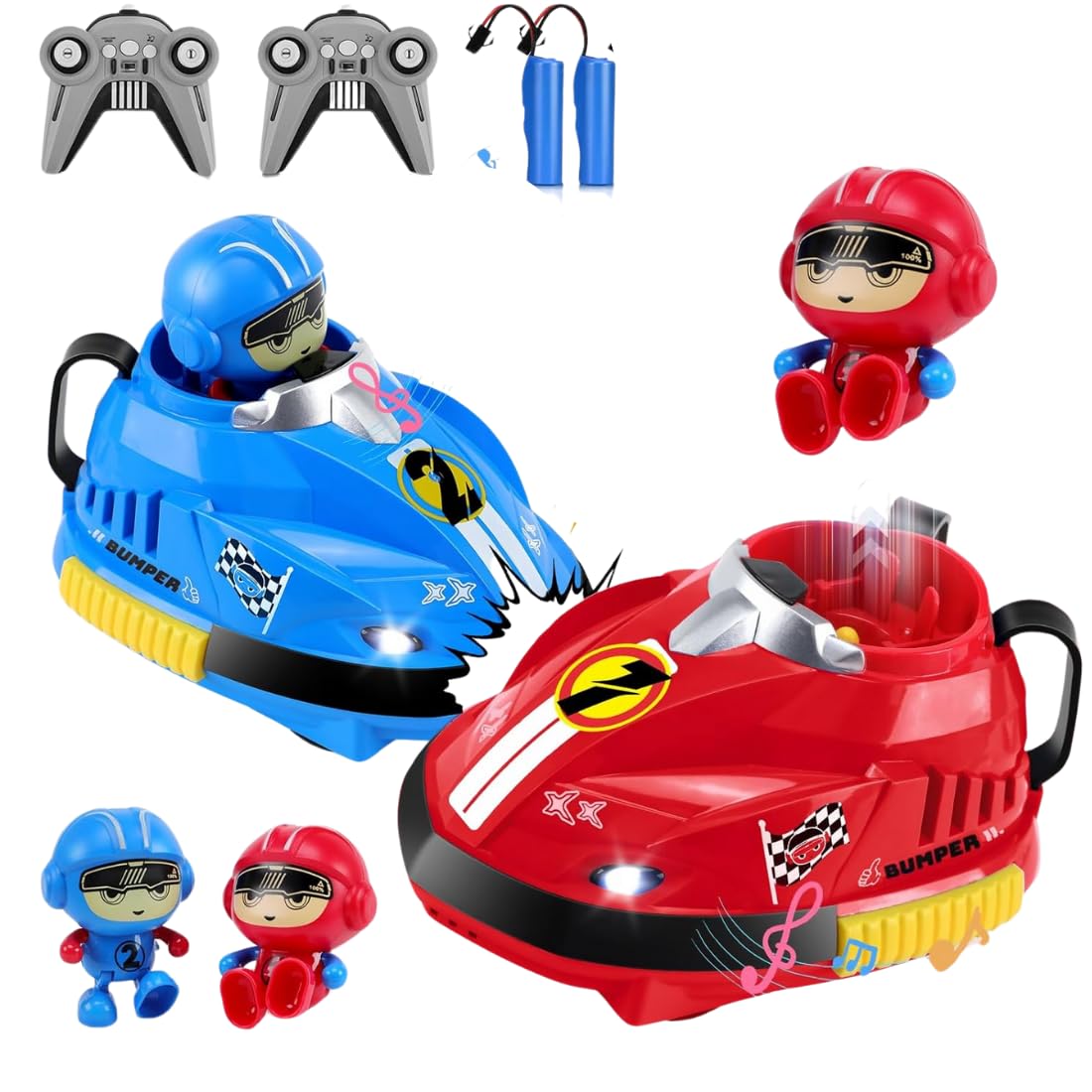 Vikrida Set Of 2 Rc Bumper Cars With Ejectable Robots, Led And Rechargeable Battery, Interactive Toy For Children Boys And Girls