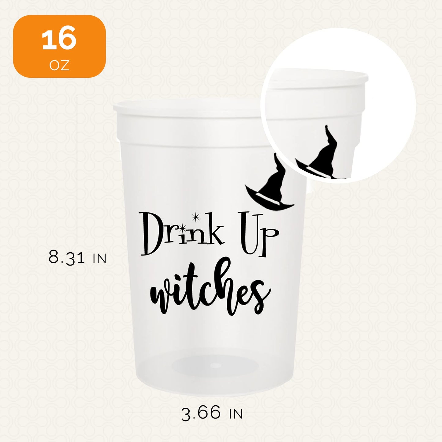 Drink Up Witches Halloween Cups For Adults, Set of 12 Party Cups, 16 Oz Each Reusable Plastic Cup, Halloween Party Favors For Ad