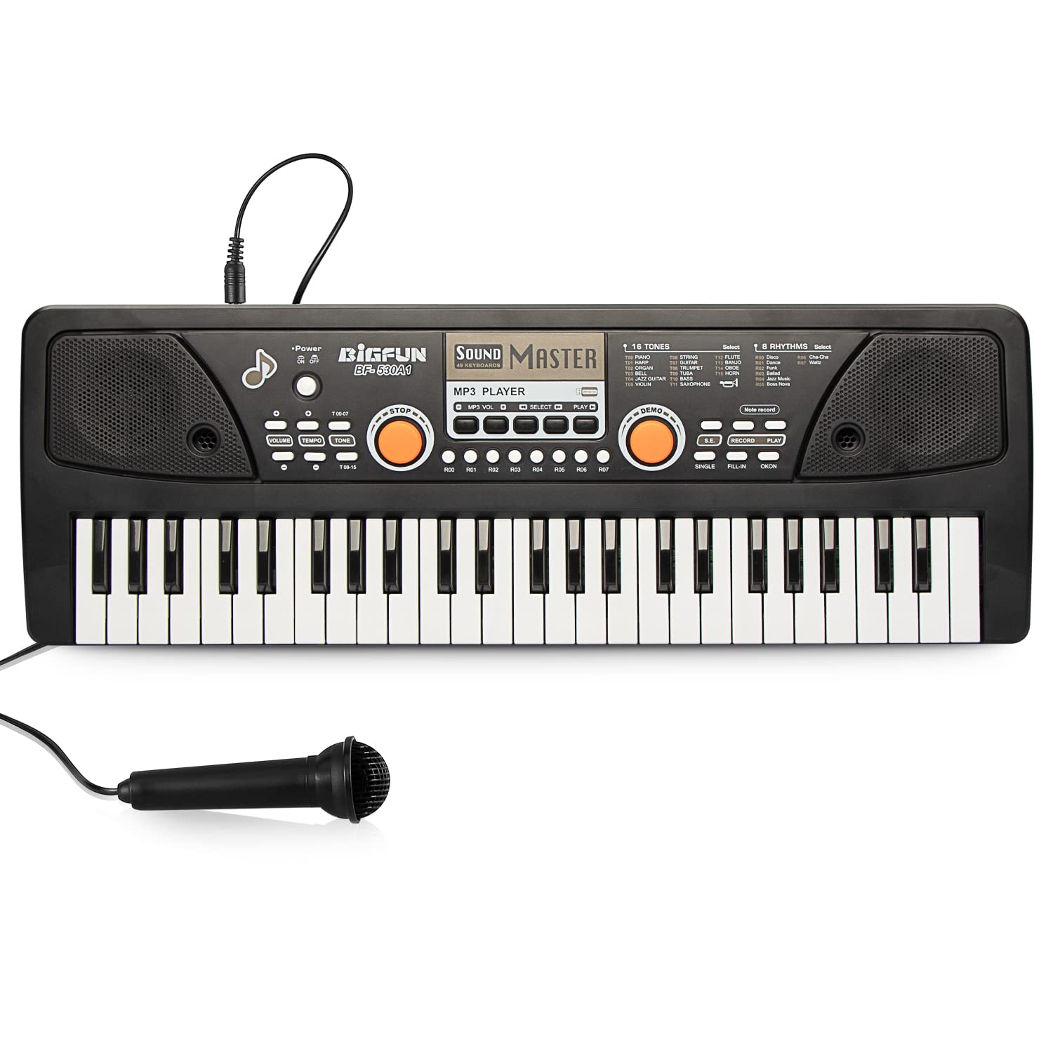 Raimy 49 Keys Piano Keyboard For Kids - Portable Electronic Digital Piano With Microphone, Learning Educational Music Keyboard Piano For Beginners Gifts Toys For Boys Girls Toddlers (Black)