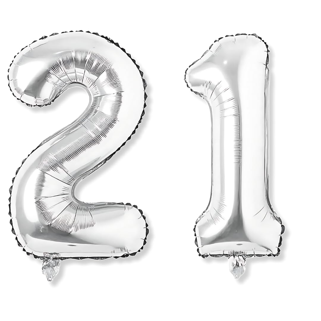Flyloons 21 number Silver Foil Balloon 16 inch Size Birthday Decoration Items Pack of 2 | 21st Year Balloons | Twenty One