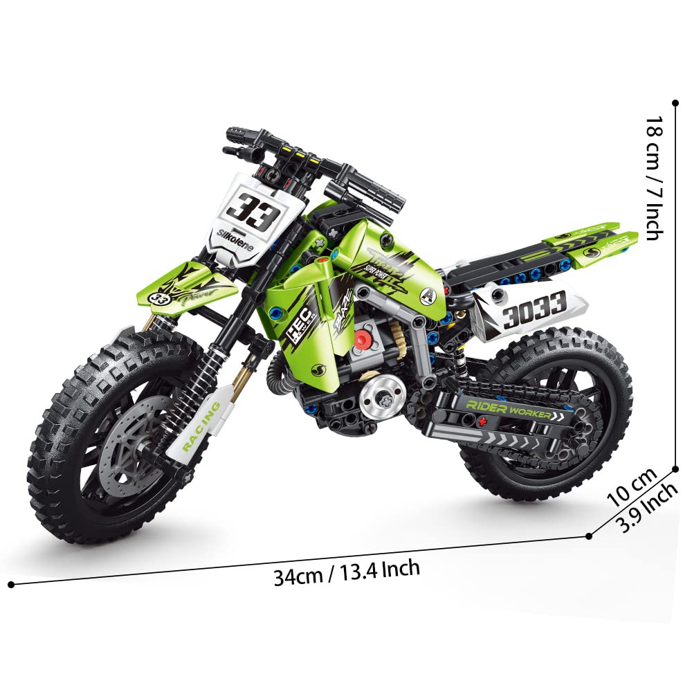 Mesiondy Motorcycle Toy Building Blocks Kit, 476 Pieces, Green, Model MY015, Plastic STEM Bricks for Boys & Adults