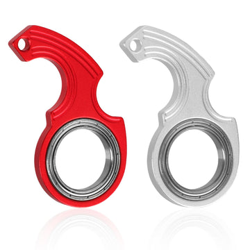 2Pcs Key Chain Spinner Toys 0.67' Inner Diameter With 2Pcs Key Rings, Finger Fidget Keychain Key Ring Spinner Toy Gifts For Kids Adults Finger Exercising Anxiety Relief (Silver, Red)