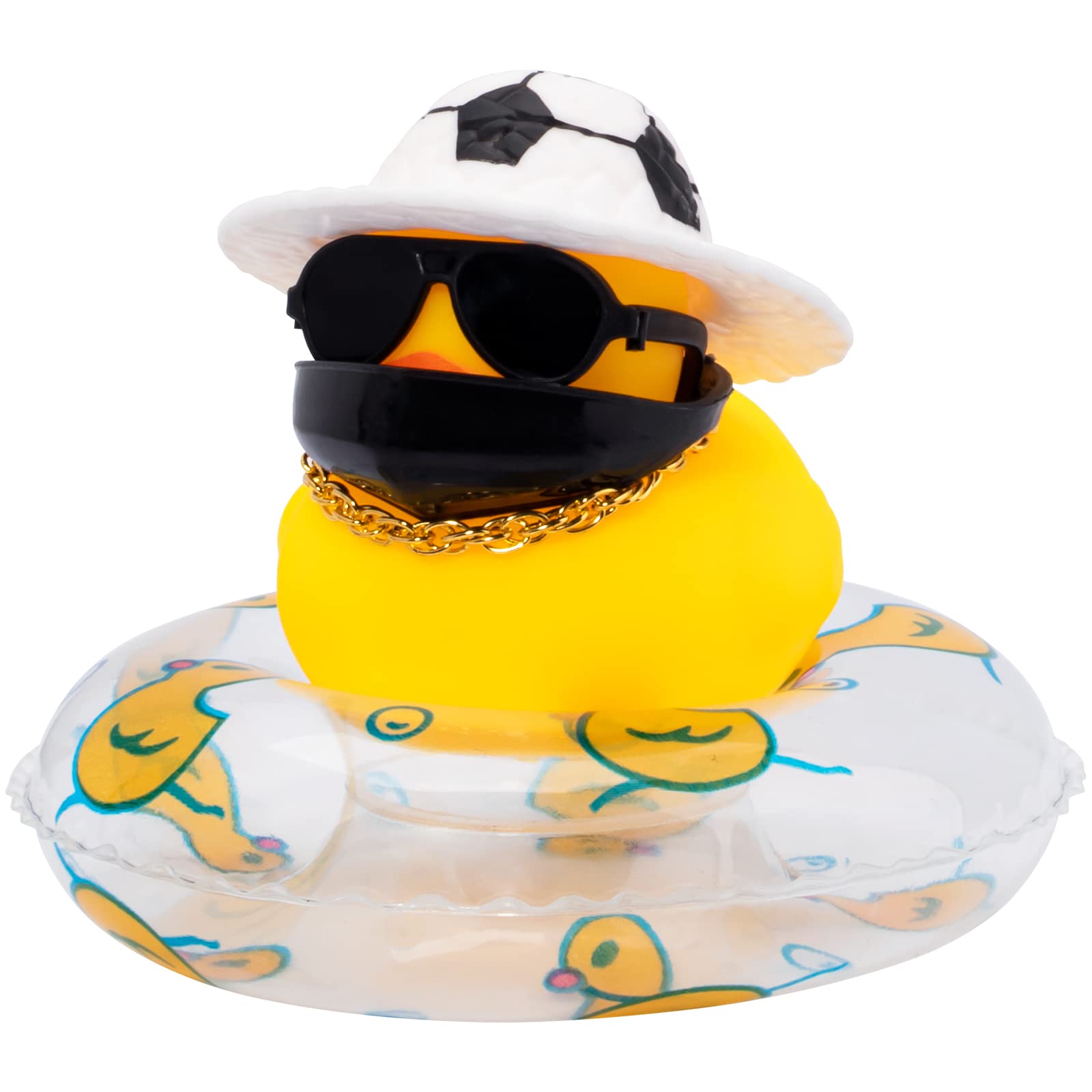 Wonuu Car Duck Rubber Duck Car Ornaments Duck Car Dashboard Decorations With Cute Headband Swim Ring Necklace Sunglasses, A-Soccer Hat