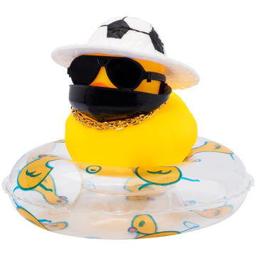 Wonuu Car Duck Rubber Duck Car Ornaments Duck Car Dashboard Decorations With Cute Headband Swim Ring Necklace Sunglasses, A-Soccer Hat
