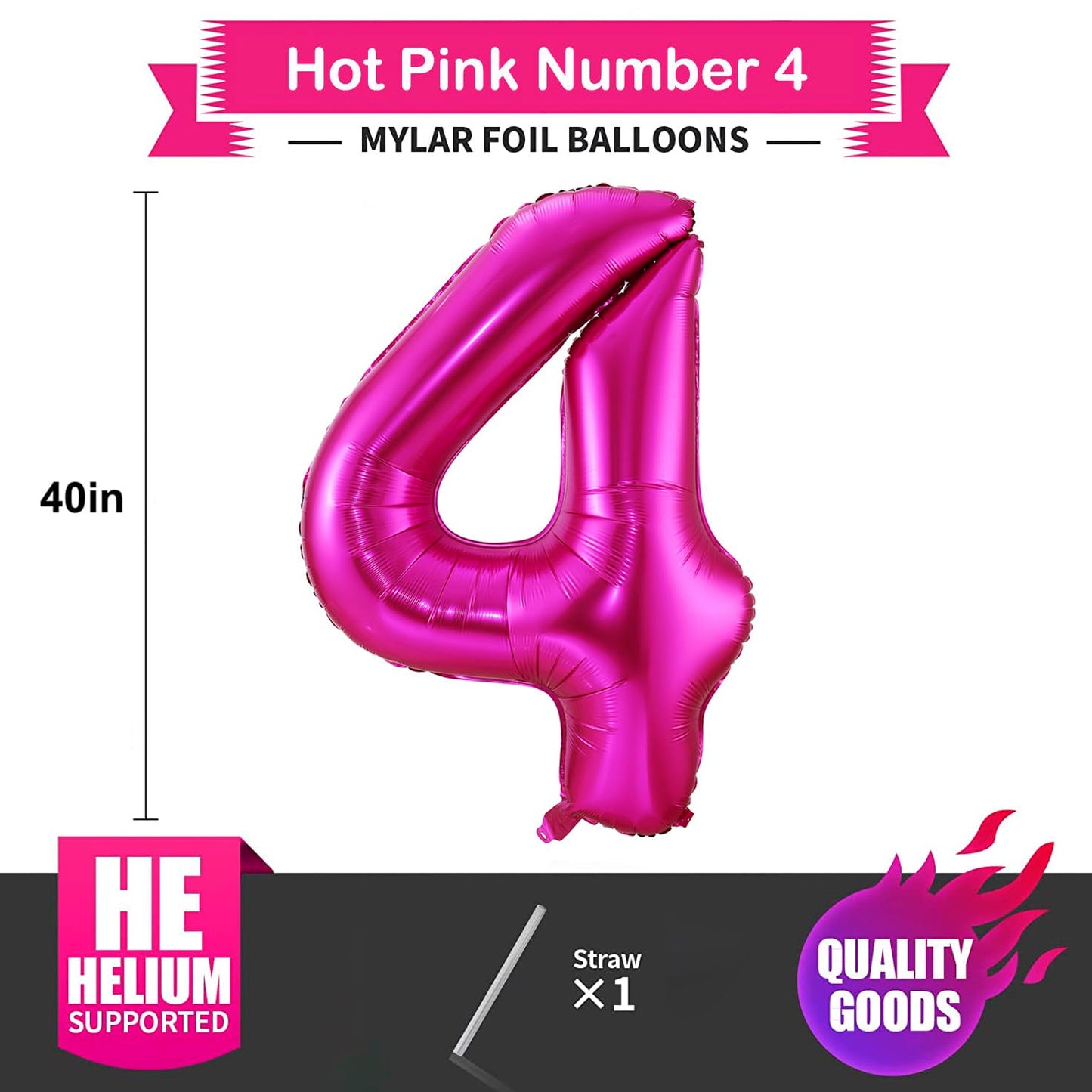 4 Balloon Number Hot Pink 4 Birthday Balloon 40 Inch Foil Mylar Large 4 Balloon Numbers For Birthday Party Anniversary Festival