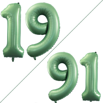 Goer Number 19 Balloons For 19Th Birthday Sweet 19 Party Decorations,42 Inch Jumbo Foil Helium 91 Balloons For 91St Birthday Party Decoration (Sage Green)