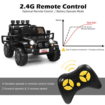 Costzon 2-Seater Ride On Truck, 12V Battery Powered Electric Vehicle Toy W/Remote Control, 3 Speed, Led Lights, Mp3, Horn, Music, 2 Doors Open, Spring Suspension, Ride On Car For Kids (Black)