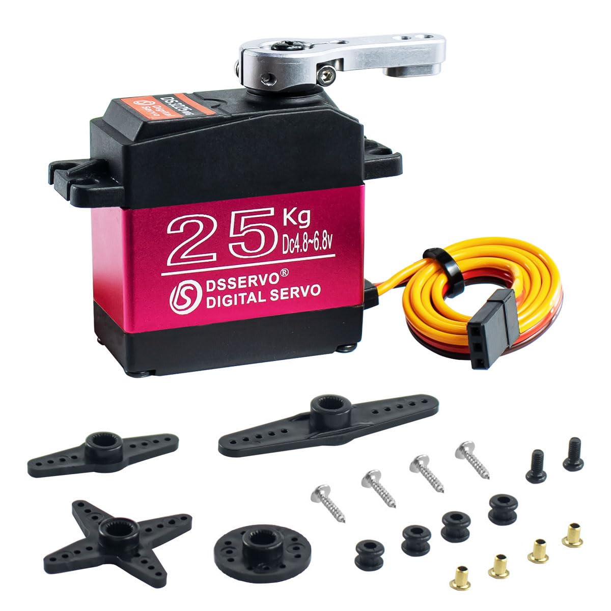 Hosyond Ds3225 25Kg Rc Servo High Torque Full Metal Gears Waterproof Digital Servo Compatible With 1/8, 1/10 Rc Cars/Robots/Truc