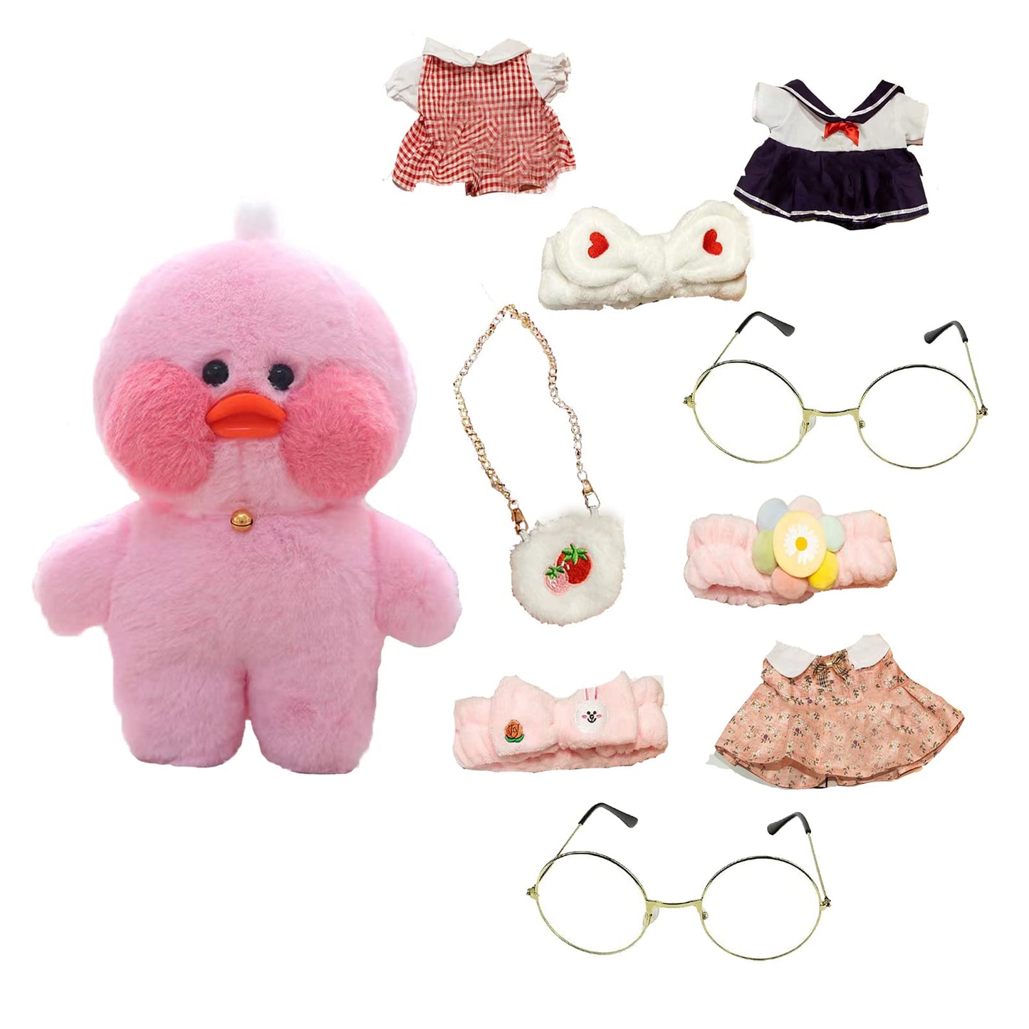 Duck Stuffed Animal Toy With 9 Outfits And Accessories To Match Diy Dress Up Clothes For Duck Plush Toy For Kids(12Inch) (Pink D