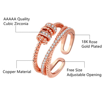 Anxiety Ring for Daughter, 18K Rose Gold Fidget Ring for Daughter from Mom to My Daughter Cubic Zirconia Adjustable Thumb Stress