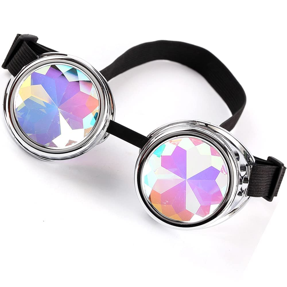 Kaleidoscope Goggles For Raves Trippy Psychedelic Steampunk Glasses With Rainbow Prism Diffraction Crystal Lenses