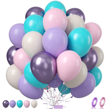 Pink Blue Purple Balloon,60 Pcs 12 Inches Metallic Purple Sand White Balloons For Kids Butterfly Birthday Decorations Birthday Balloons Baby Shower Engagement Party Supplies