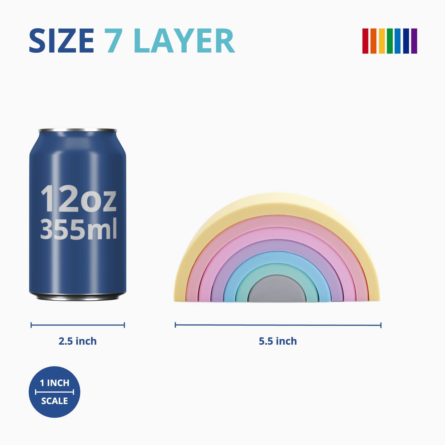 BLUE GINKGO Silicone Rainbow Stacker - Montessori Nesting Puzzle | Kids and Toddler | Stacking Sensory Toys - 7 Layers (Pastel)