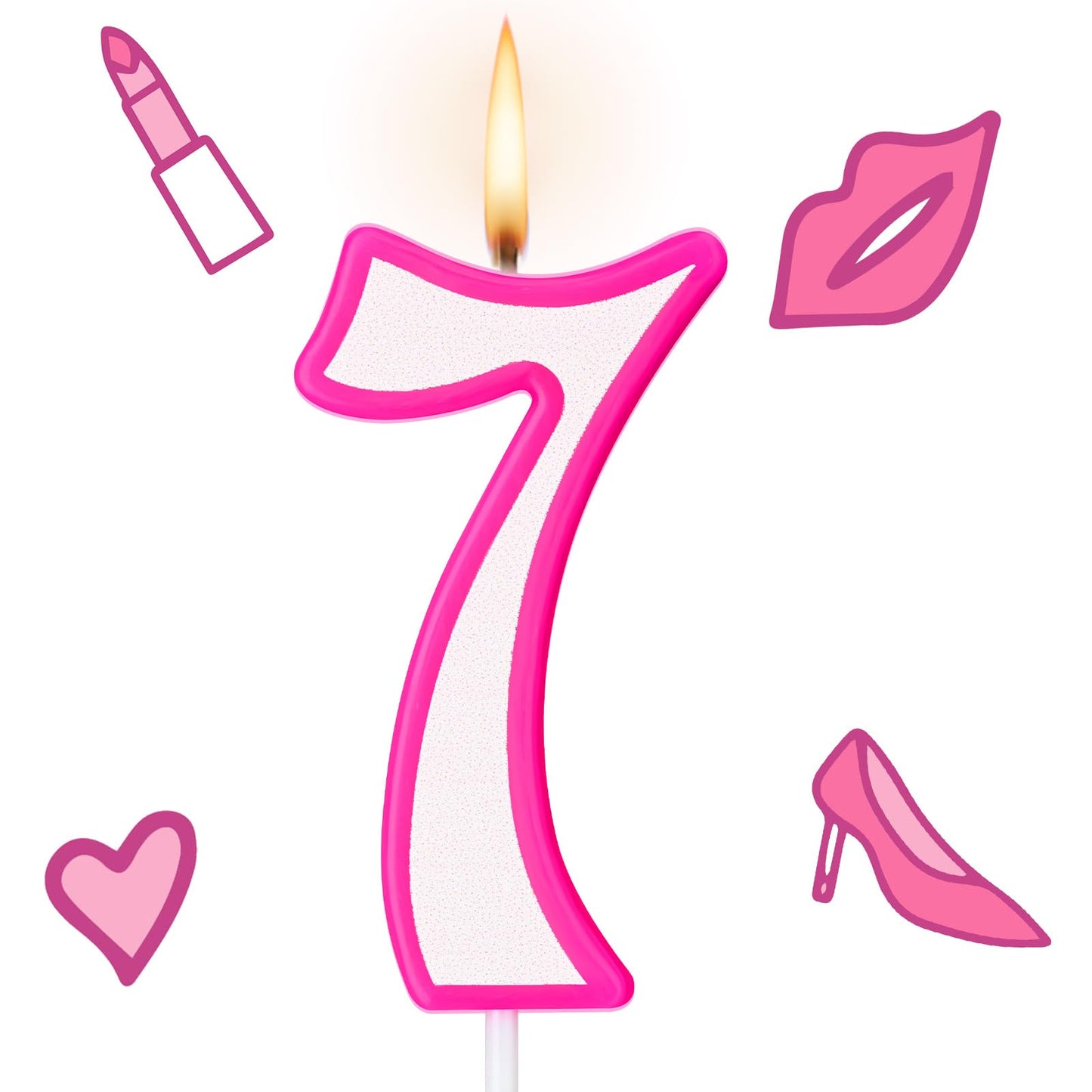 MTLEE Hot Pink Girl Birthday Candle Numeral Birthday Candle Pink and White Birthday Cake Topper for Children Girls Birthday Deco