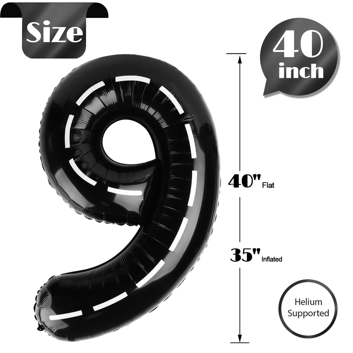 Race Car 9 Balloon, Number Balloons 40 Inch, 9Th Black Giant Birthday Decorations For Boys, 19Th 29Th Party Decorations Supplies