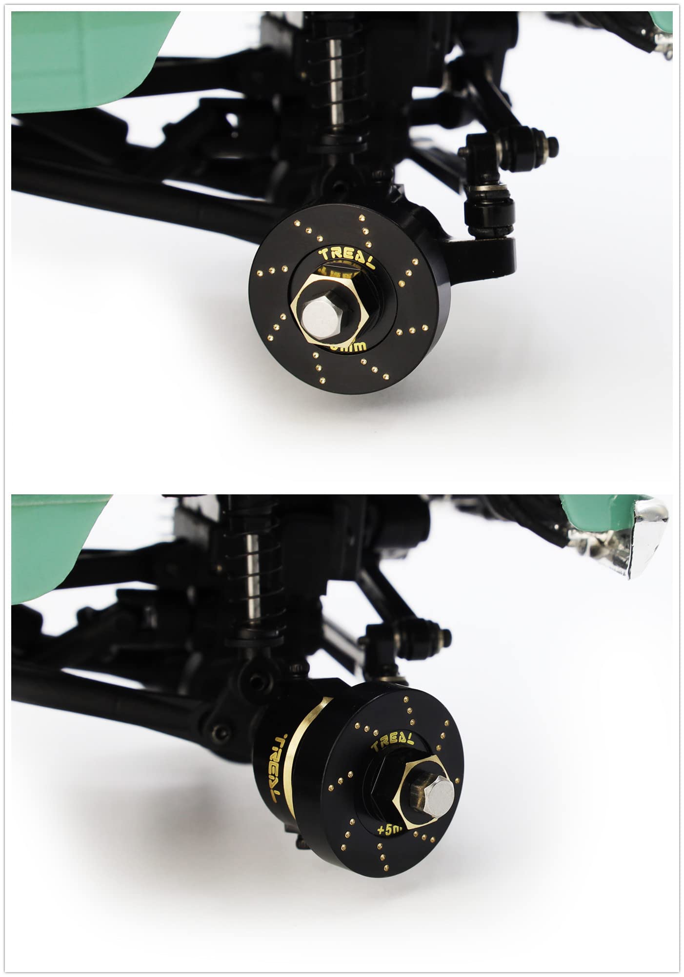 Treal Brass Extended Wheel Hubs (4P) +5Mm Axle Counter Weight 12G For Axial Scx24 Deadbolt C10 Gladiator Bronco -Black