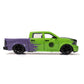 2014 RAM 1500 Pickup Truck Green and Purple and Hulk Diecast Figure Marvel Avengers Hollywood Rides Series 1/24 Diecast Model Ca