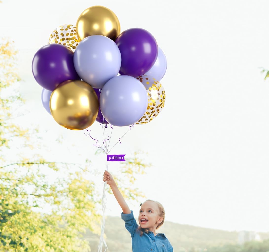 Purple And Gold Balloons, 60 Pcs Dark Purple Gold Balloons Set With Gold Confetti Metallic Gold Balloons, Globos Morados Lavende