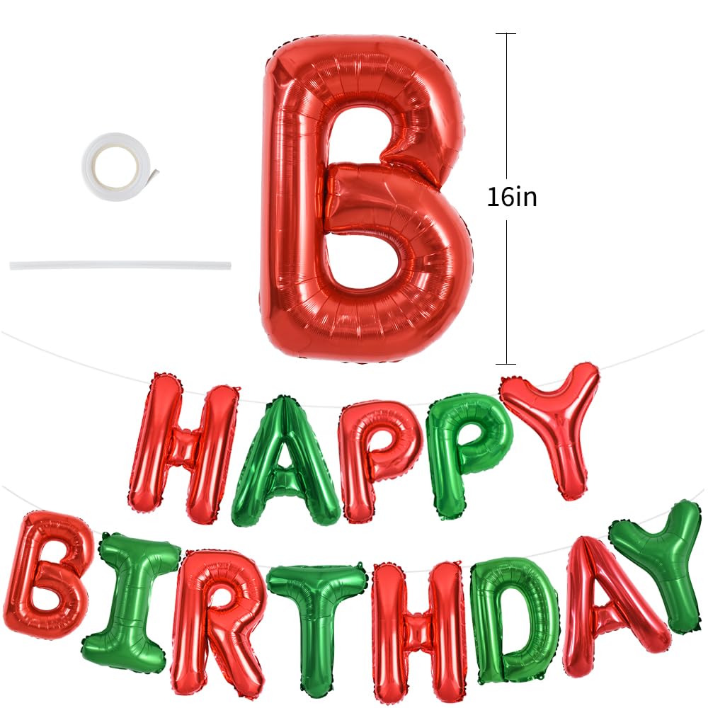 TONIFUL Mylar Foil Birthday Banner, 16 Inch Red Green Happy Birthday Sign for Kids & Adults Party Decorations