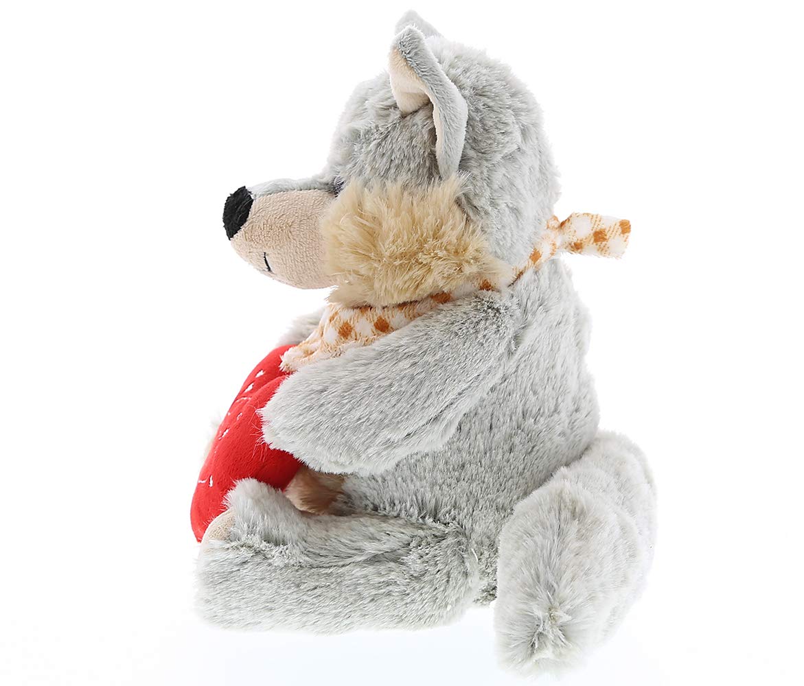 DolliBu I Love You Valentine Plush Sitting Wolf - Cute Stuffed Animal with Red Heart and Name Personalization Gift for Valentines Day  Birthday  Anniversary  Romantic Date - 9 Inches