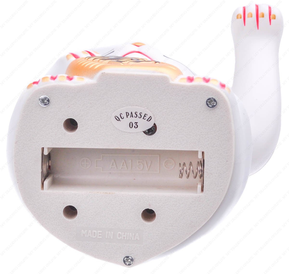 M.V. Trading Battery Operated Feng Shui Lucky Cat, 5-Inch, White, Plastic, Model MMICAT303