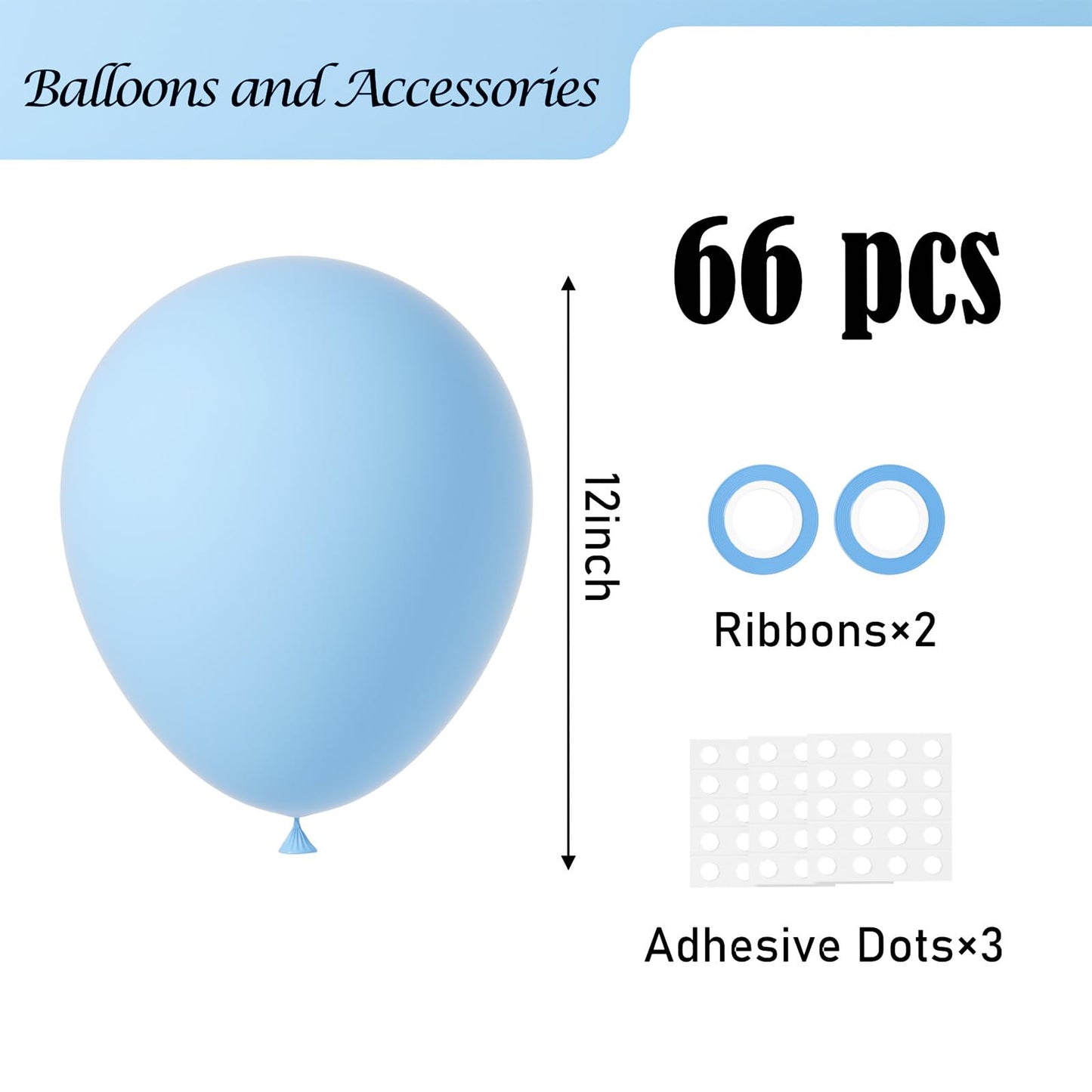 Voircoloria Light Blue Balloons, 66Pack 12Inch Baby Blue Latex Party Balloons For Boys Girls Birthday Party, Baby Shower, Weddin
