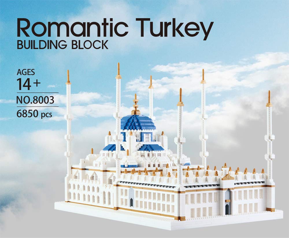 KLMEi Micro Building Blocks Set 6850 Pcs Blue Mosque Model - Architectural Construction Kit for Ages 14+ - Durable ABS Material
