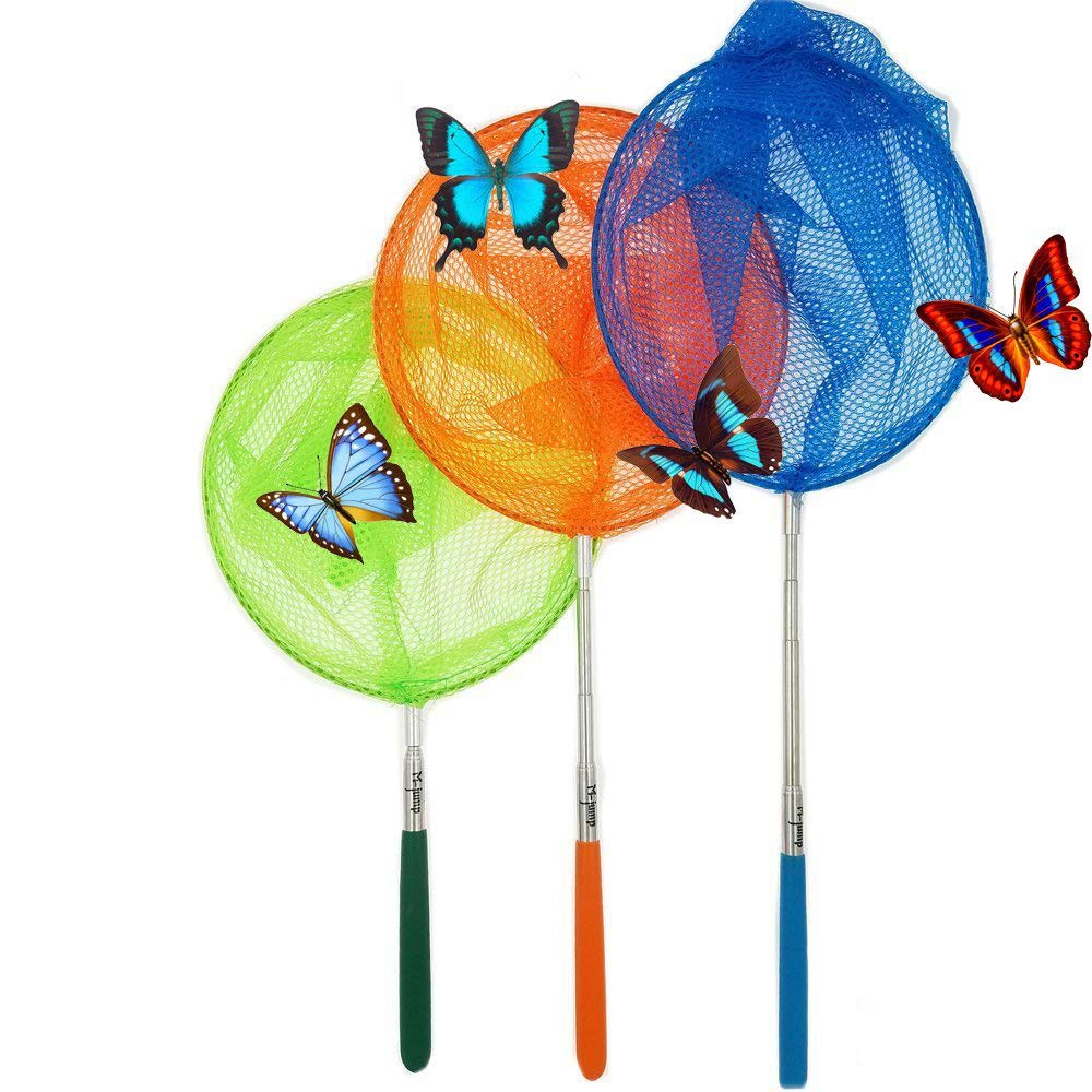 #1 M-Jump 3 Pack Colored Telescopic Butterfly Nets - Great For Catching Insects Bugs Fishing - Outdoor Toy For Kids Playing - Extendable From 6.8' To 34'...