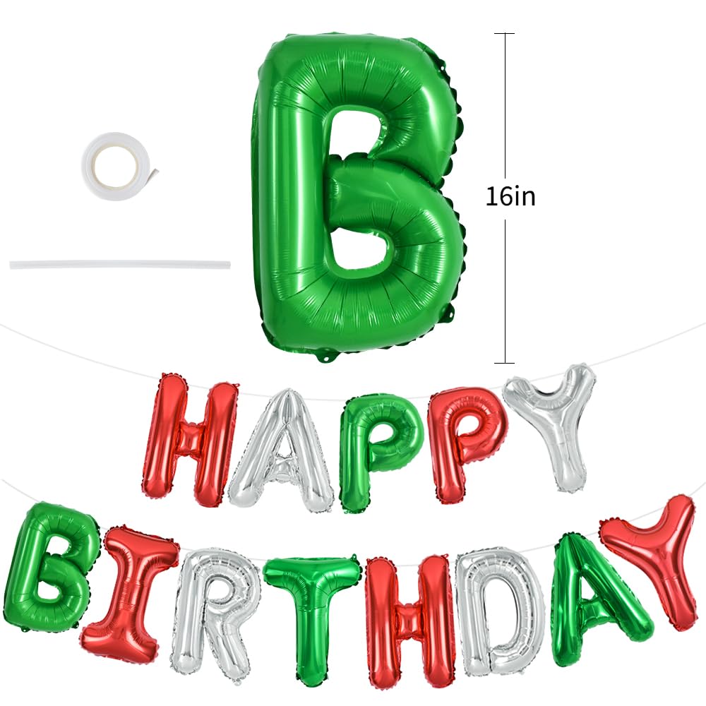TONIFUL Mylar Foil Birthday Banner, 16 Inch Red Green Silver Happy Birthday Sign for Kids & Adults Party Decorations