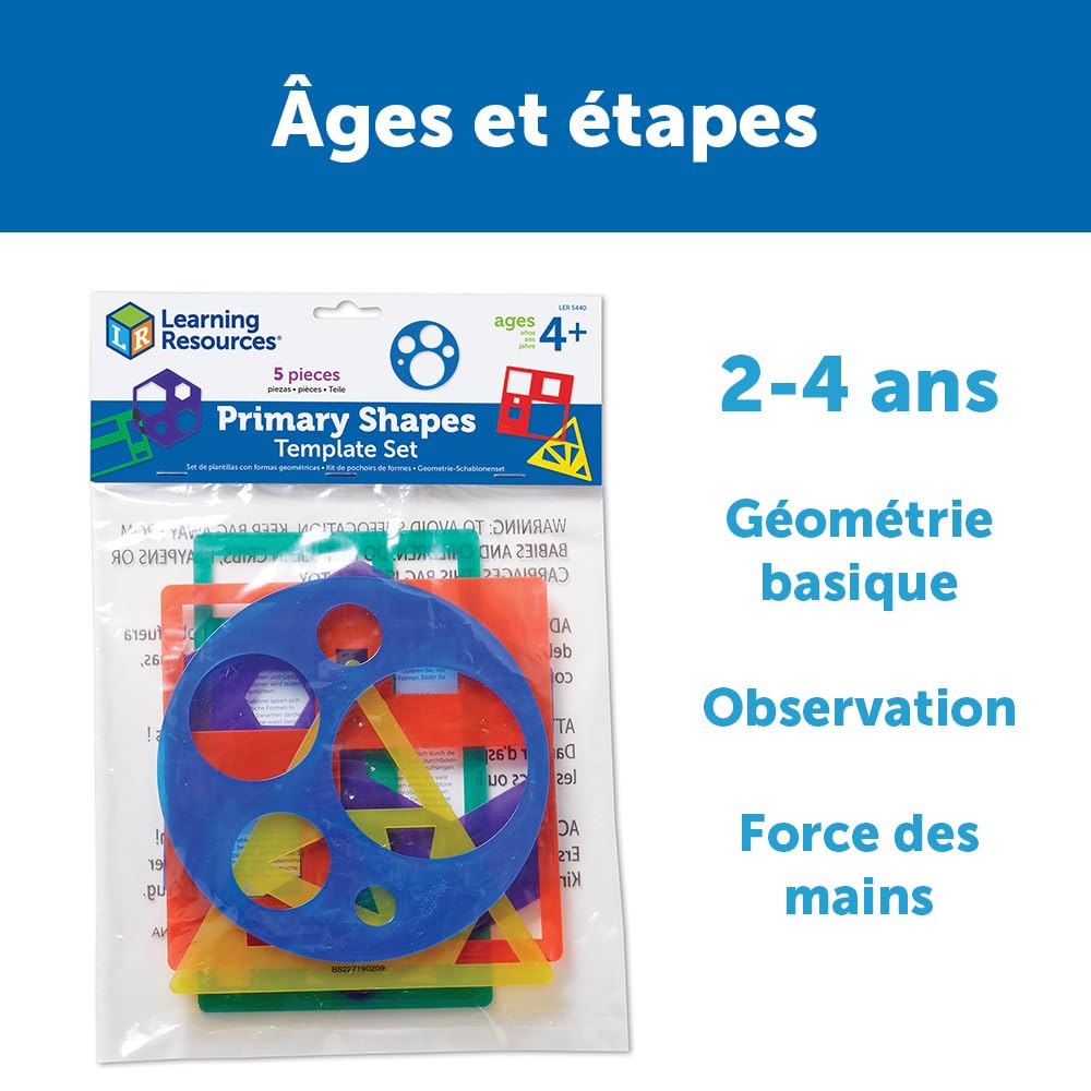 Learning Resources Primary Shapes Template Set - 5 Pieces, Ages 4+ Homeschool And Classroom Supplies, Geometric Shapes, Tracing