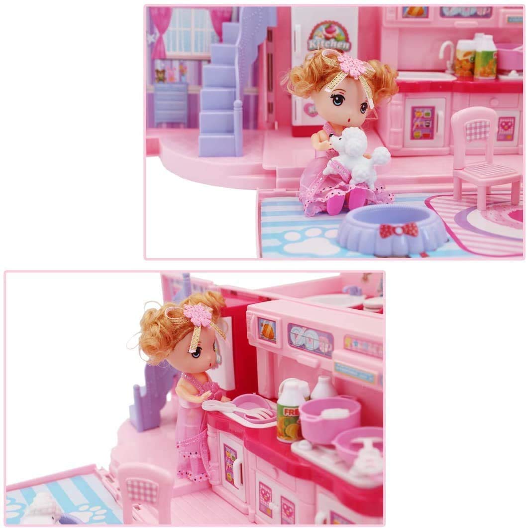Deao Doll Houses Portable Backpack For Girls With Doll Toy House With Light And Music Baby Dollhouse Furniture For 3 To 8 Years Olds Toddler Kids