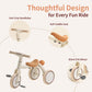 kidpop 4-in-1 Toddler Tricycle - Adjustable Push Handle, Removable Pedals, Small, Beige, Model KPA3007E