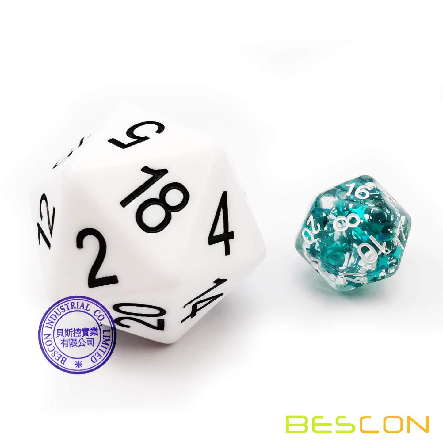 BESCON DICE Jumbo D20 38MM Solid White Dice - Big 20-Sided Game Cube Model BCD 55005