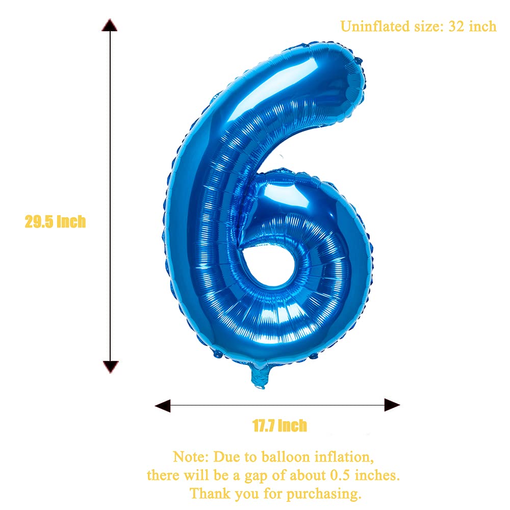 32 Inch Blue Number 6 Balloons Foil Ballon Digital Birthday Party Decoration Supplies (Blue Number 6 Balloon)