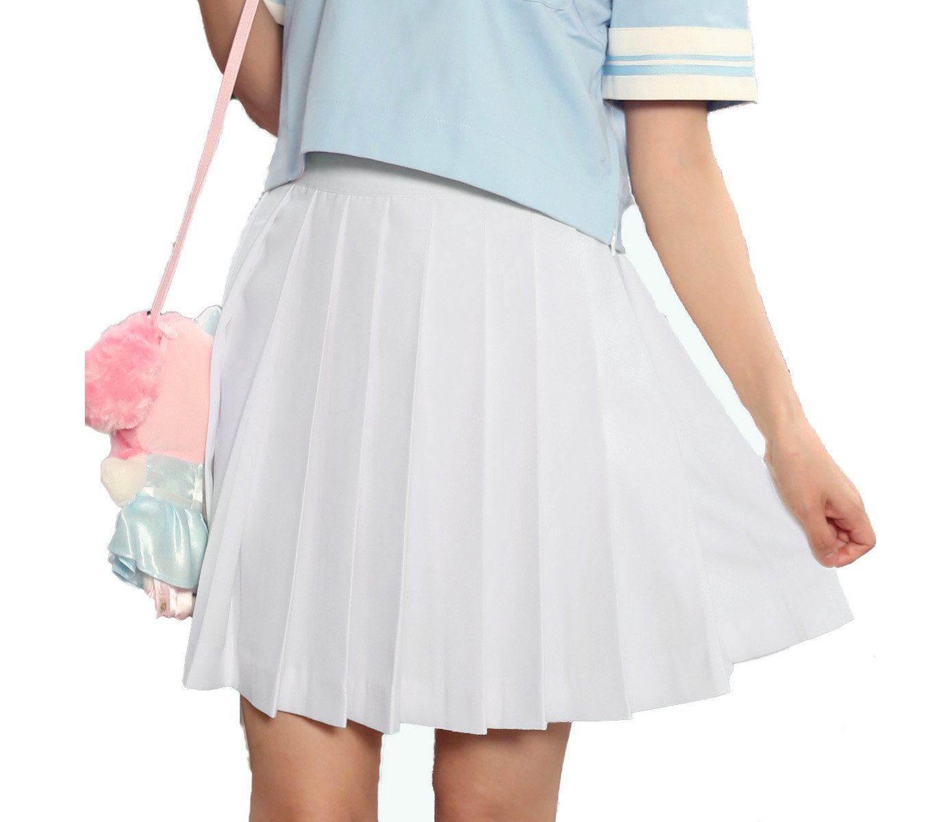 Beautifulfashionlife Womens High Waist Flat Pleated Band Show Perfermance Skirts (Xl,White)