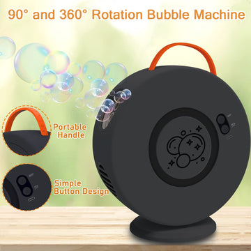 Bubble Machine Automatic Bubble Blower For Kids Toddlers Rechargeable Battery Portable Bubble Maker Electric Bubble Machine Auto Rotating 90°/360° Outdoor Toy For Birthday Party Wedding