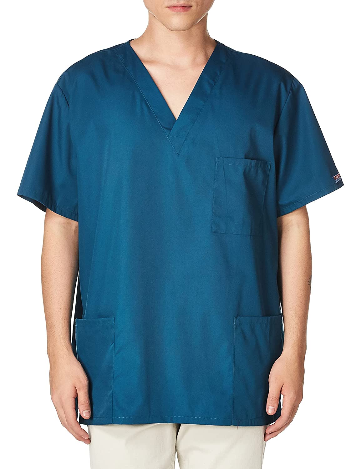Cherokee Women And Men V-Neck Scrub Top With 3 Pockets Plus Size 4876, 2Xl, Caribbean Blue