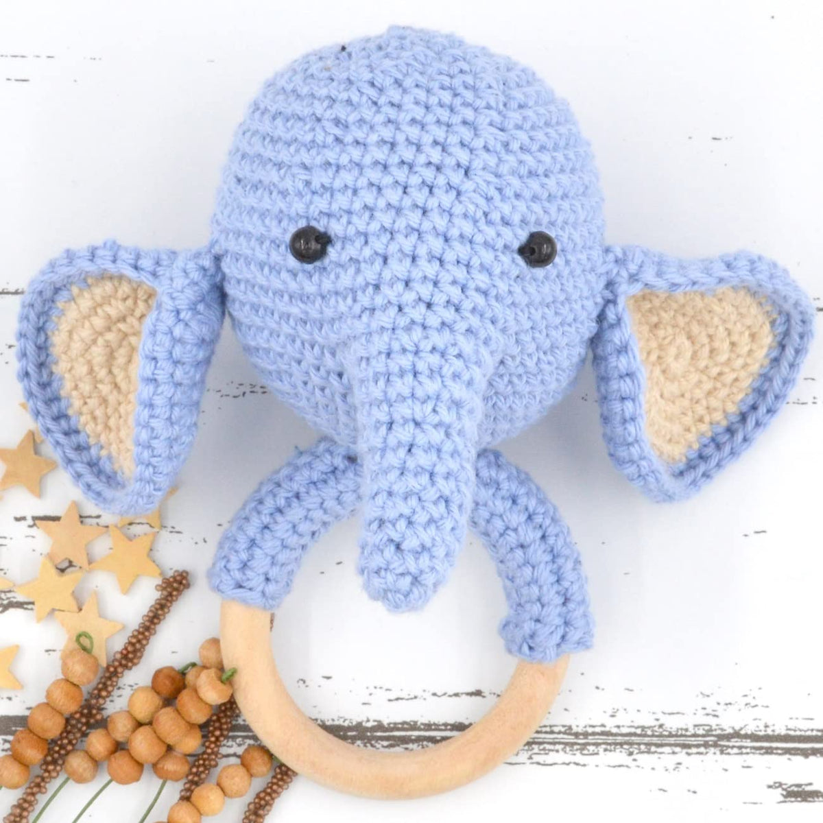 Love Crochet Art Elephant Rattle Cum Soft Toy For Infant, Kids & Babies, Early Age Gift Toys (Blue)