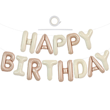 Toniful Light Brown Cream Happy Birthday Balloons Banner 16 Inch Mylar Foil Letters Birthday Sign Bunting Reusable For Girls Boy