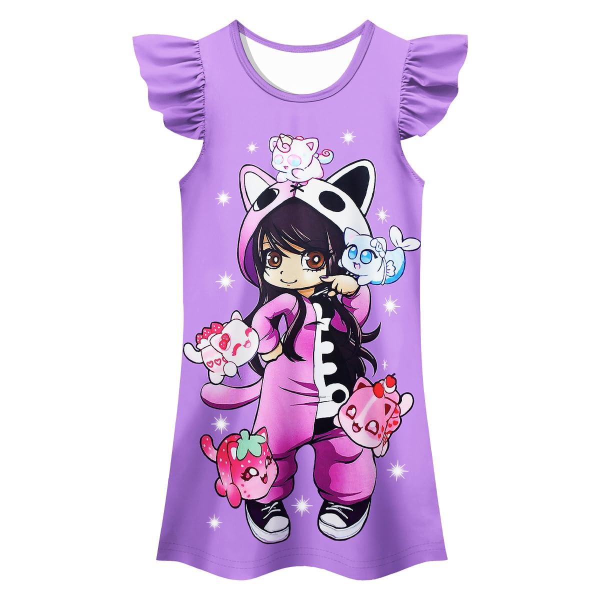 Girls Game Casual Graphic Dress Gaming Clothes Cute Dresses Birthday Gift Purple