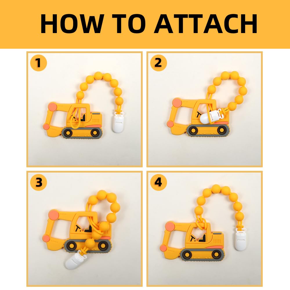 Baby Food Grade Silicone Carrier Vehicle Teether Toy With One Piece Design Pacifier Clip Holder,Teething Pain Relief Toys Gift S