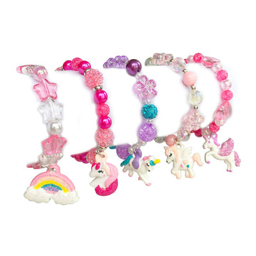 ELEMIRSA 5pcs Little Girl Bracelet Kids Unicorn Bracelets Girl Unicorn Party Favor Pretend Play Bracelet for Toddlers Teens Char