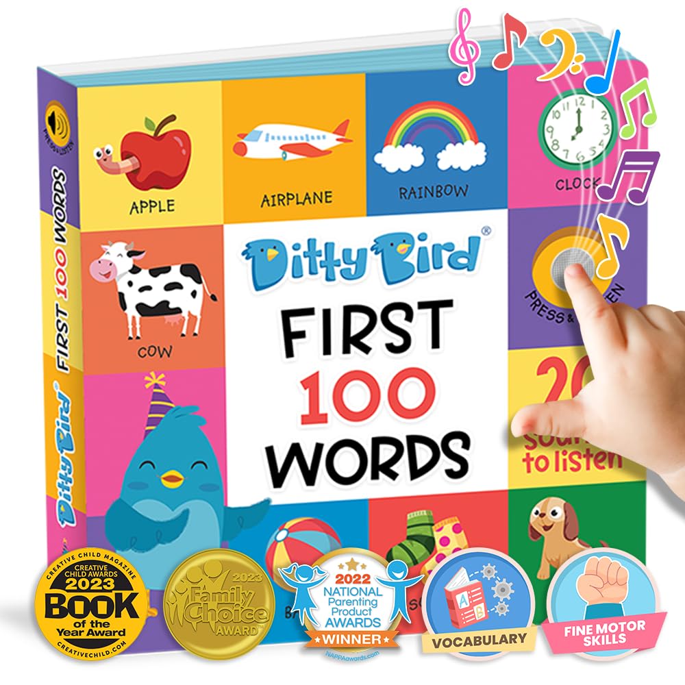 Ditty Bird Talking Books 100 Words | Fun Vocabulary & Speech Learning For Babies | Board Books For Toddlers 1-3 | Children'S Interactive Toddler Books With Great Pictures | Sturdy Baby Sound Books