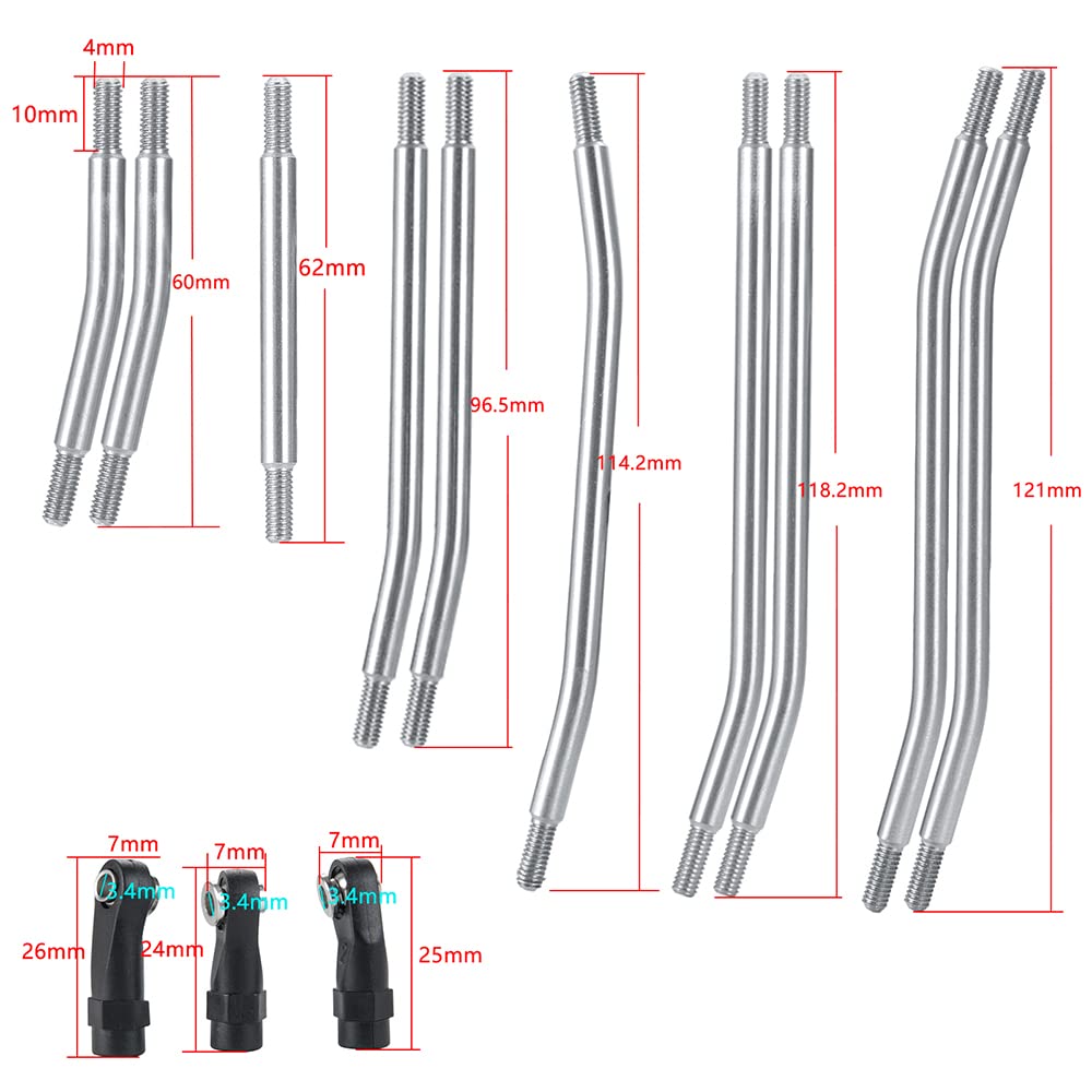 RCLIONS Stainless Steel Link Rod Linkage 324mm Wheelbase for TRX4 1/10 Crawler Car Upgrade Parts